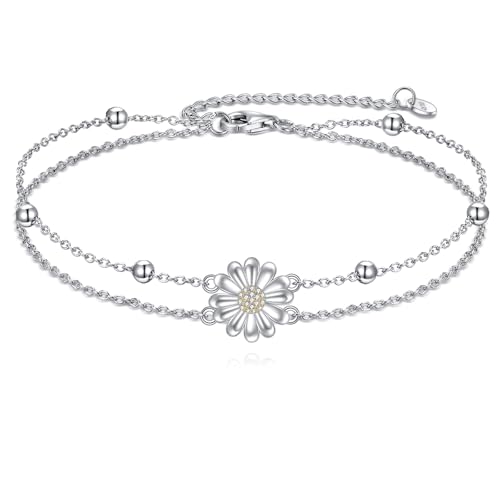 Daisy Anklet for Women S925 Sterling Silver Daisy Bead Ankle Jewelry Gift