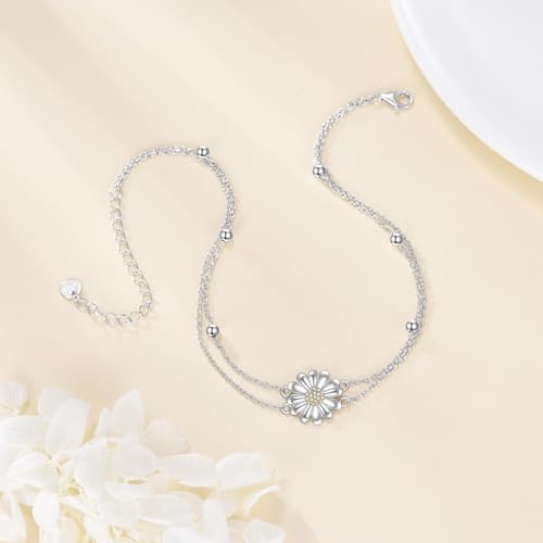 Daisy Anklet for Women S925 Sterling Silver Daisy Bead Ankle Jewelry Gift - Image 6